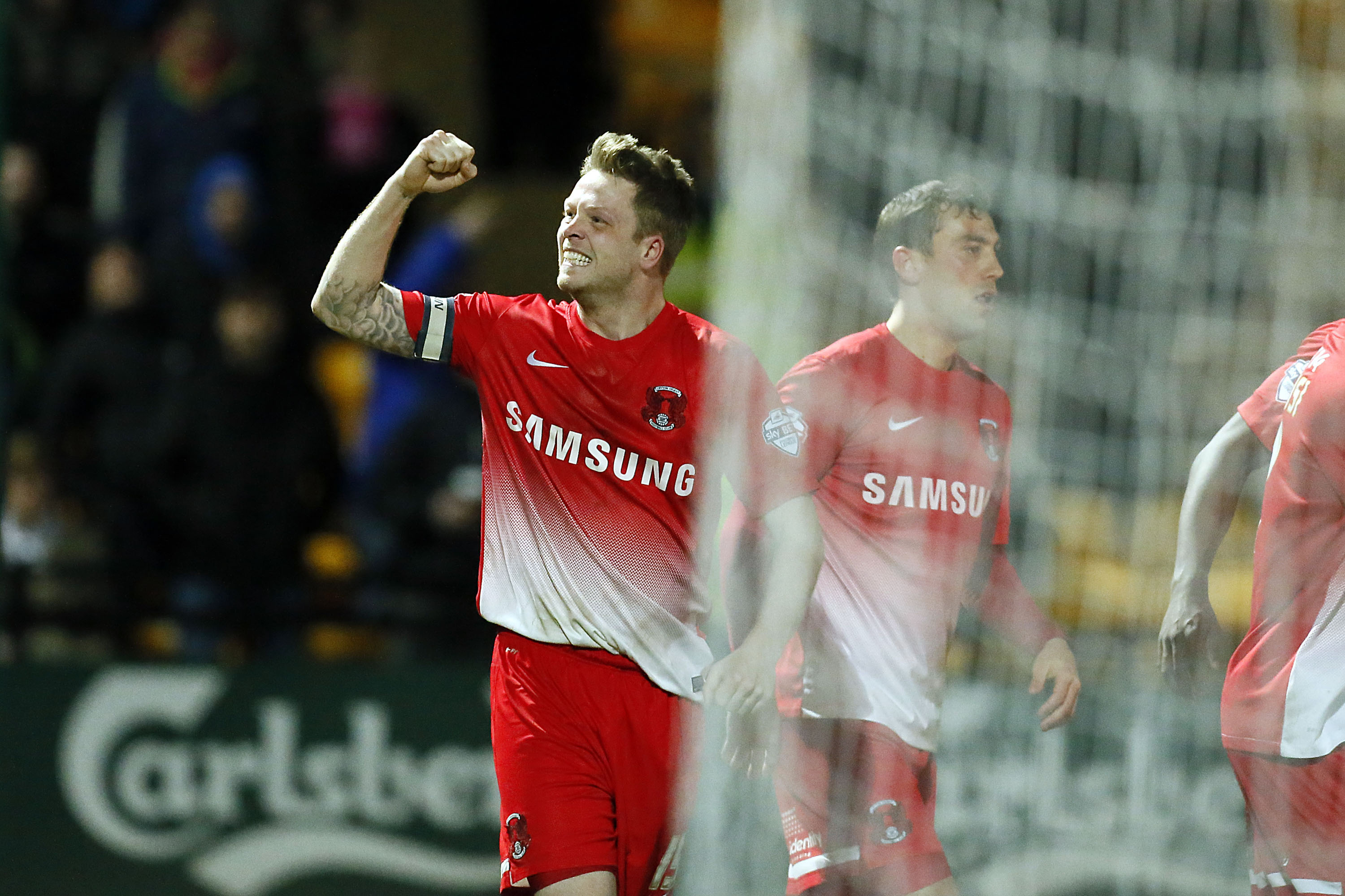 O's Capt Nathan Clarke celebrates after scoring Orients 2nd goal Image: Simon O'Connor