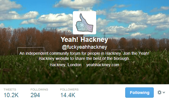 Yeah Hackney's Twitter profile