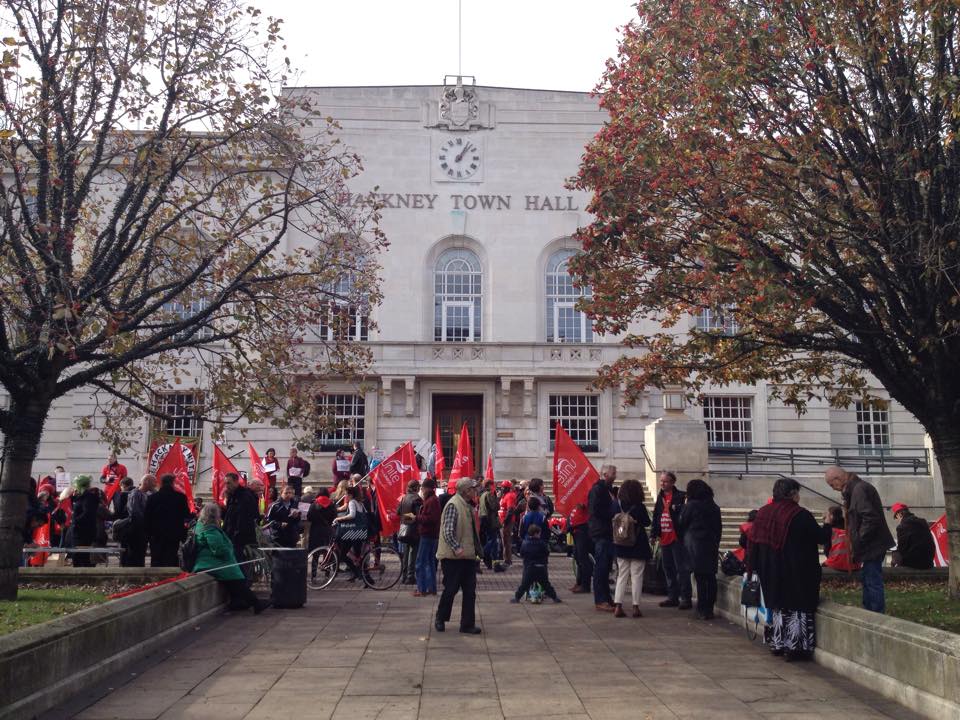 A protest against ISIS outside Hackney Town Hall.