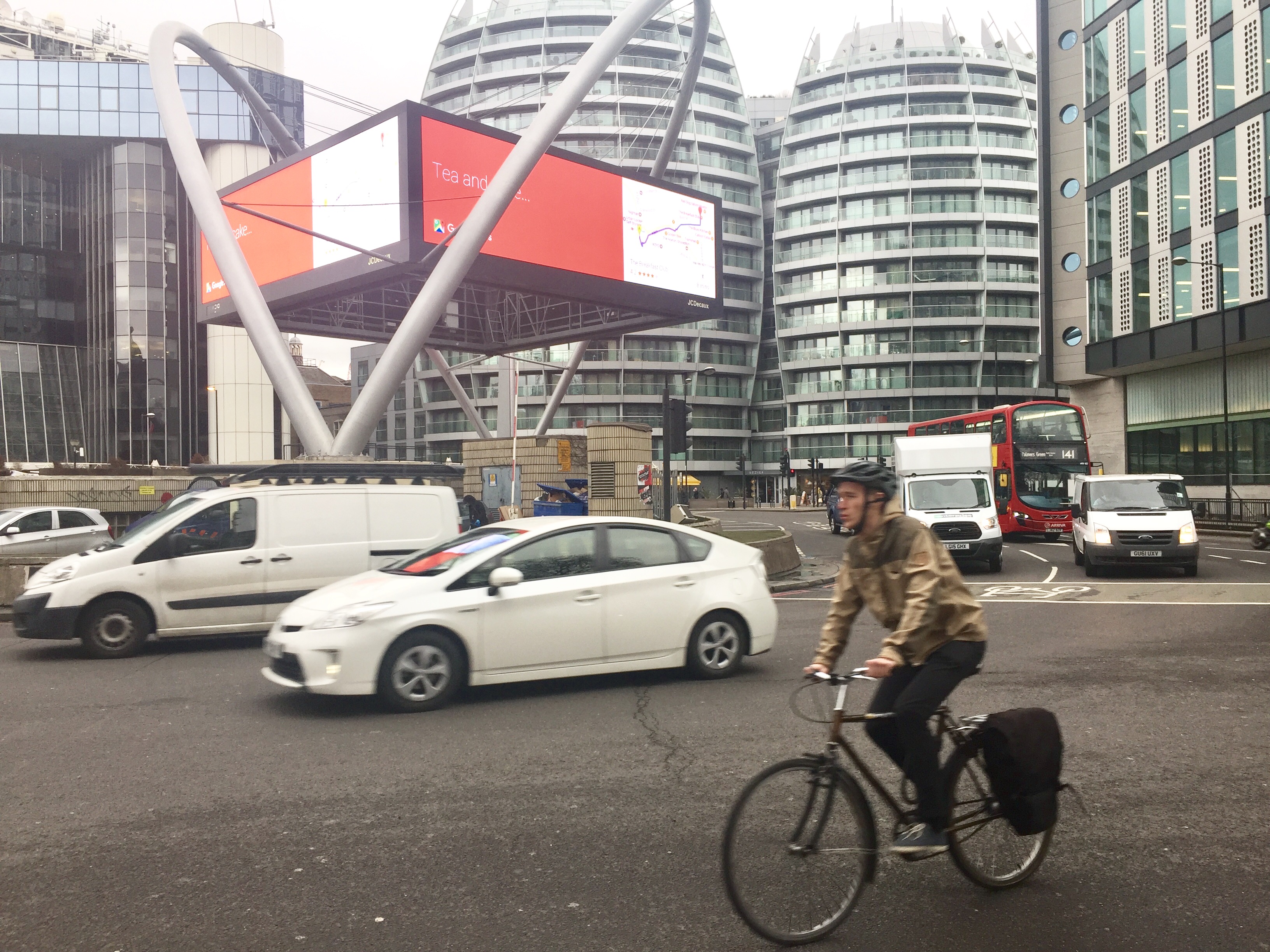 Bike safety: cyclist in Old Street, Hackney