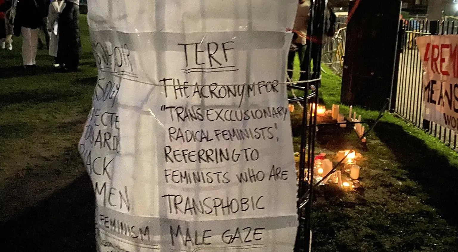 Anti-TERF sign accused of hijacking London Fields vigil