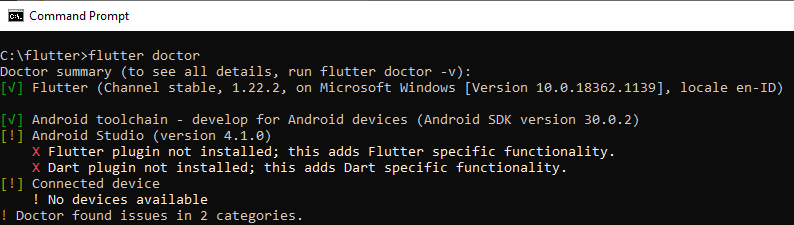 Flutter plugin not installed this adds Flutter spesific functionality