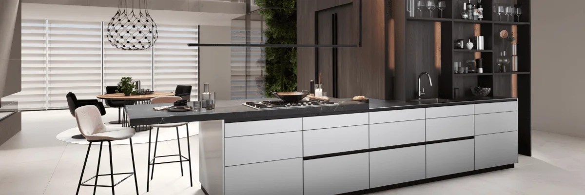 Modular kitchen island with concealed storage drawers
