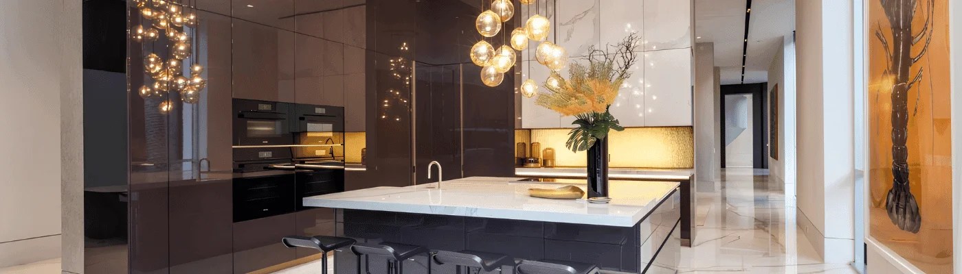 Luxury modular kitchen showcasing premium cabinet materials and finishes by HAEEV