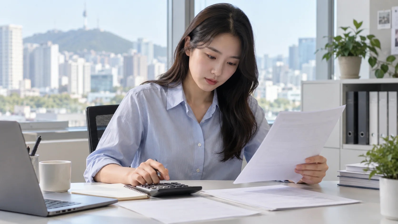 2027년 최저임금 월급을 계산하는 근로자