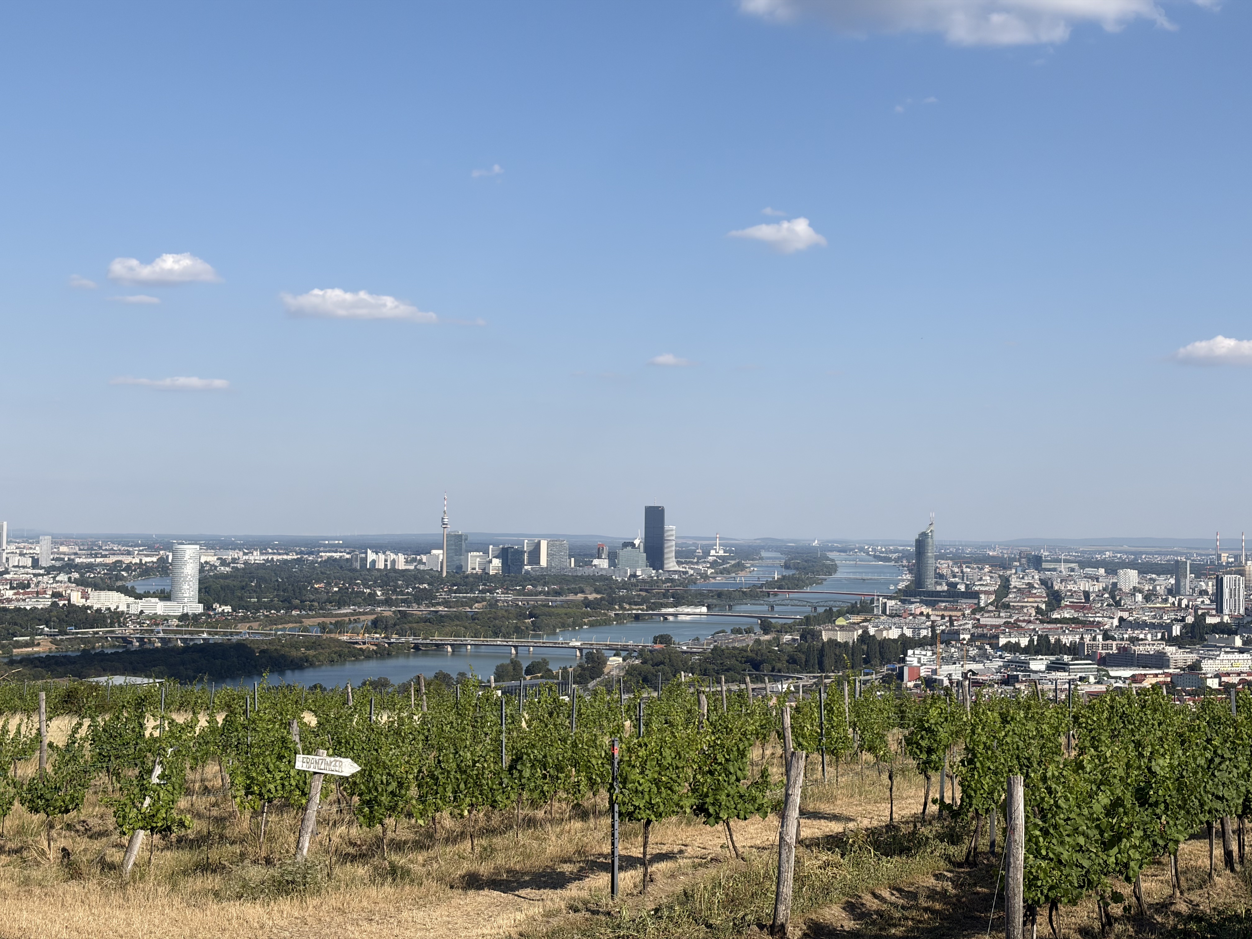 The landscape of Vienna city and Danube river