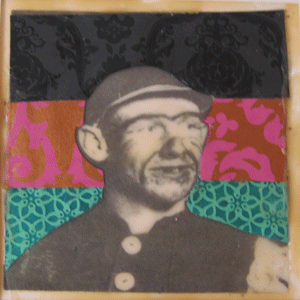 Phototransfer, collage and wax on paper on paper, 5” x 5”, 2007