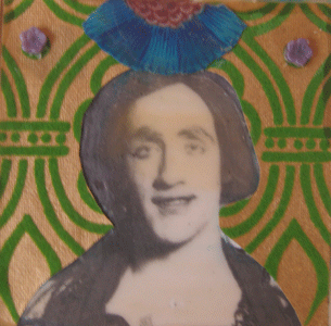 Phototransfer, collage and wax on paper on paper, 5” x 5”, 2007