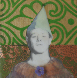 Phototransfer, collage and wax on paper on paper, 5” x 5”, 2007