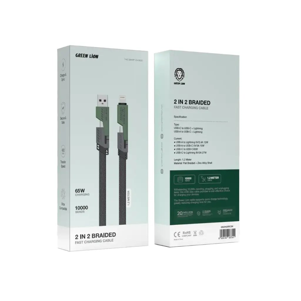 Green Lion Green Lion 2 in 2 Braided Fast Charging Cable – Black