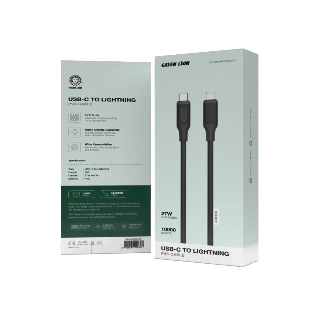 Green Lion Green Lion USB-C to Lightning PVC Cable 3M – Black