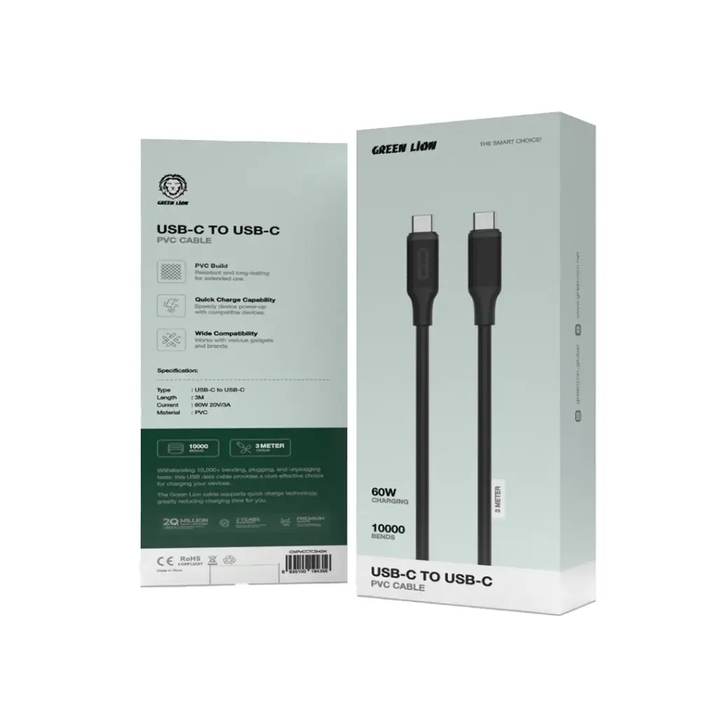 Green Lion Green Lion USB-C to USB-C PVC Cable 3M – Black