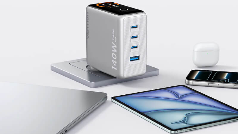 Vention 140W GaN5.0 PD3.1 USB (C+C+C+A) with Smart Display Wall Charger - Black - Image 7