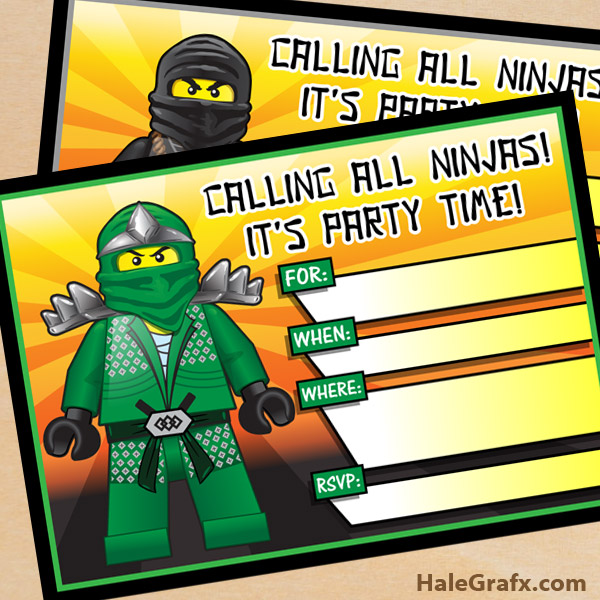 Free printable lego ninjago birthday invitation set