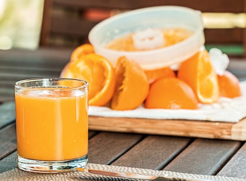 a glass of fresh orange juice