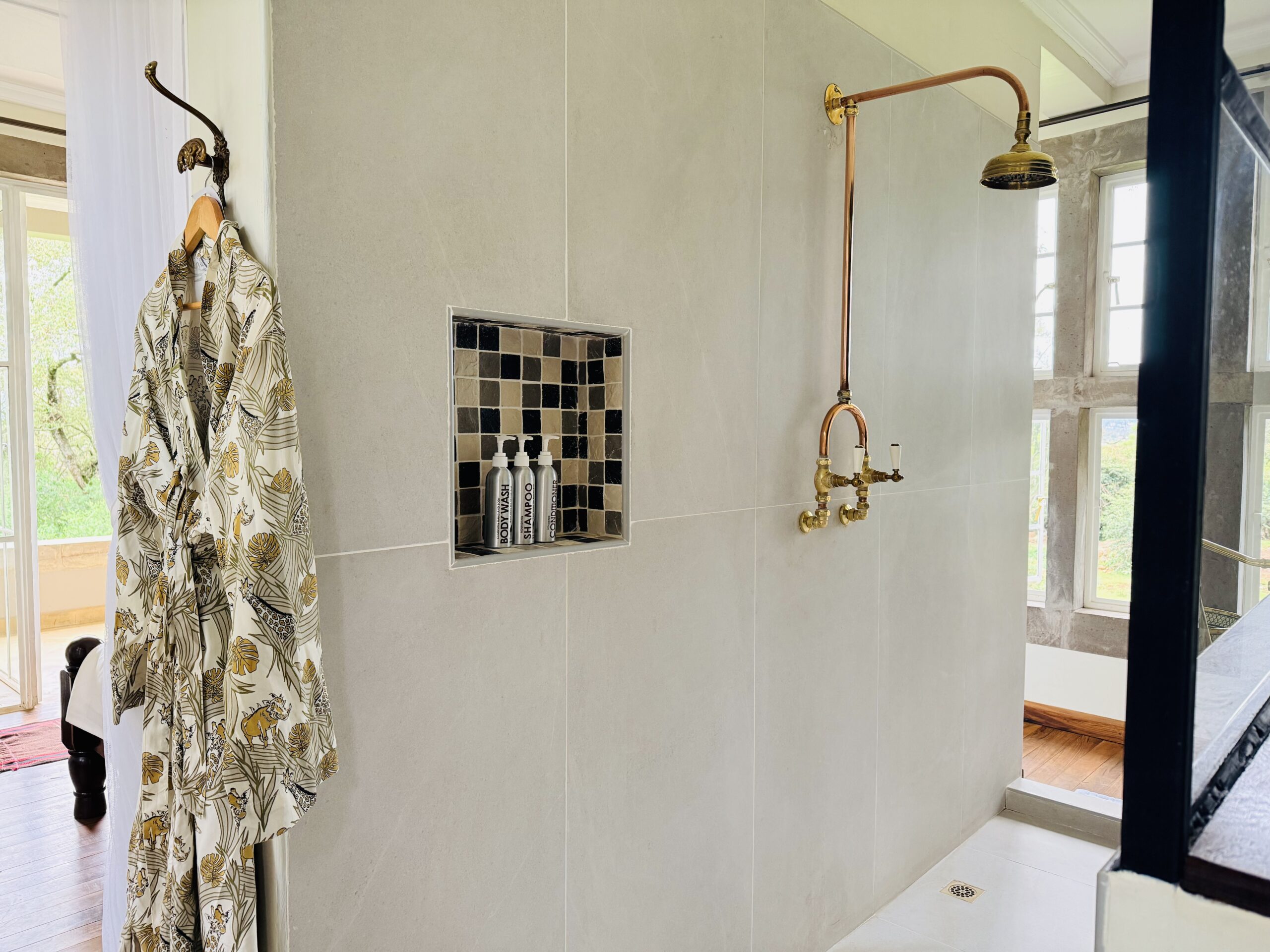 Walk-in shower with robe