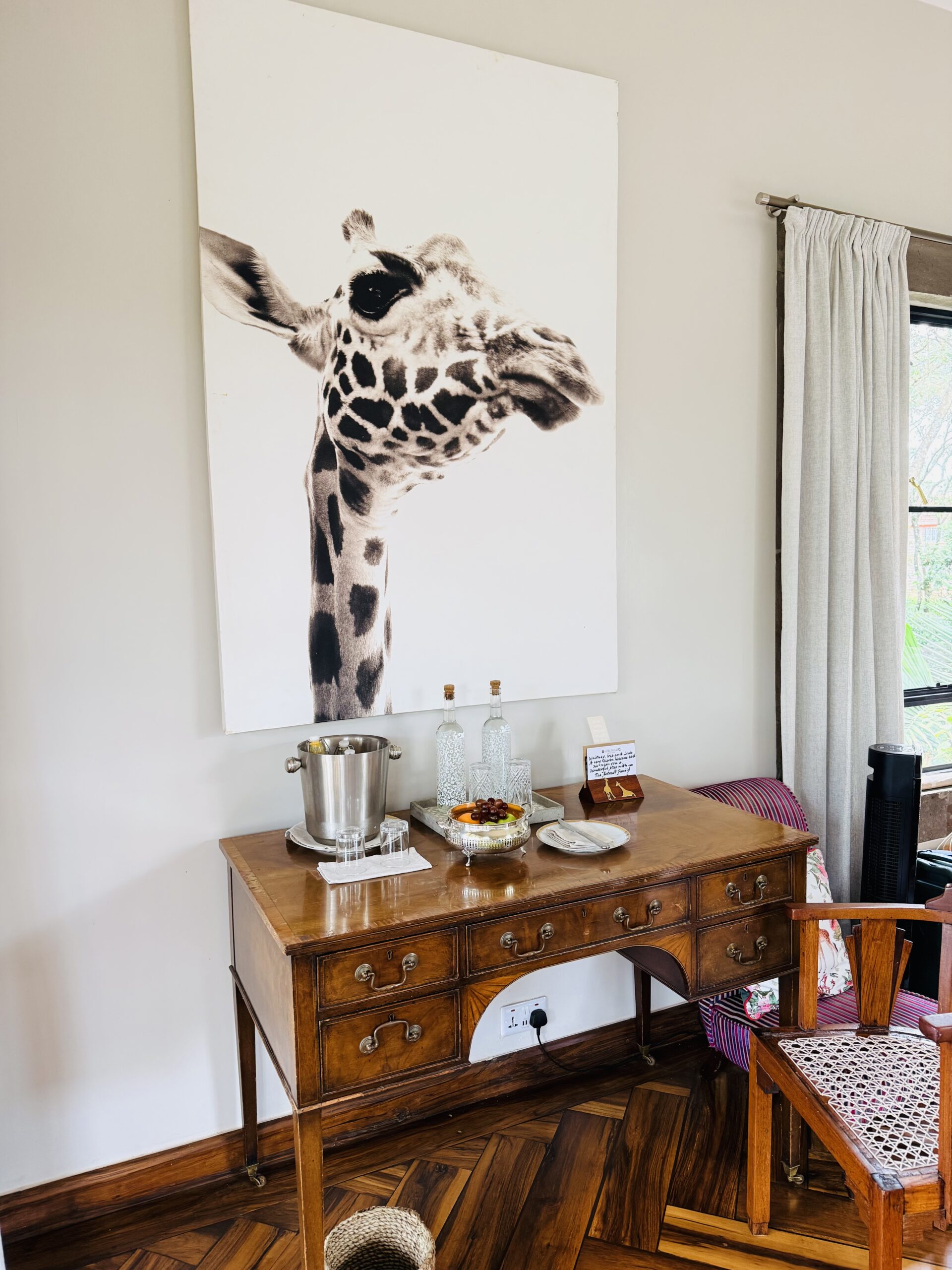 Snacks and desk at The Retreat at Giraffe Manor