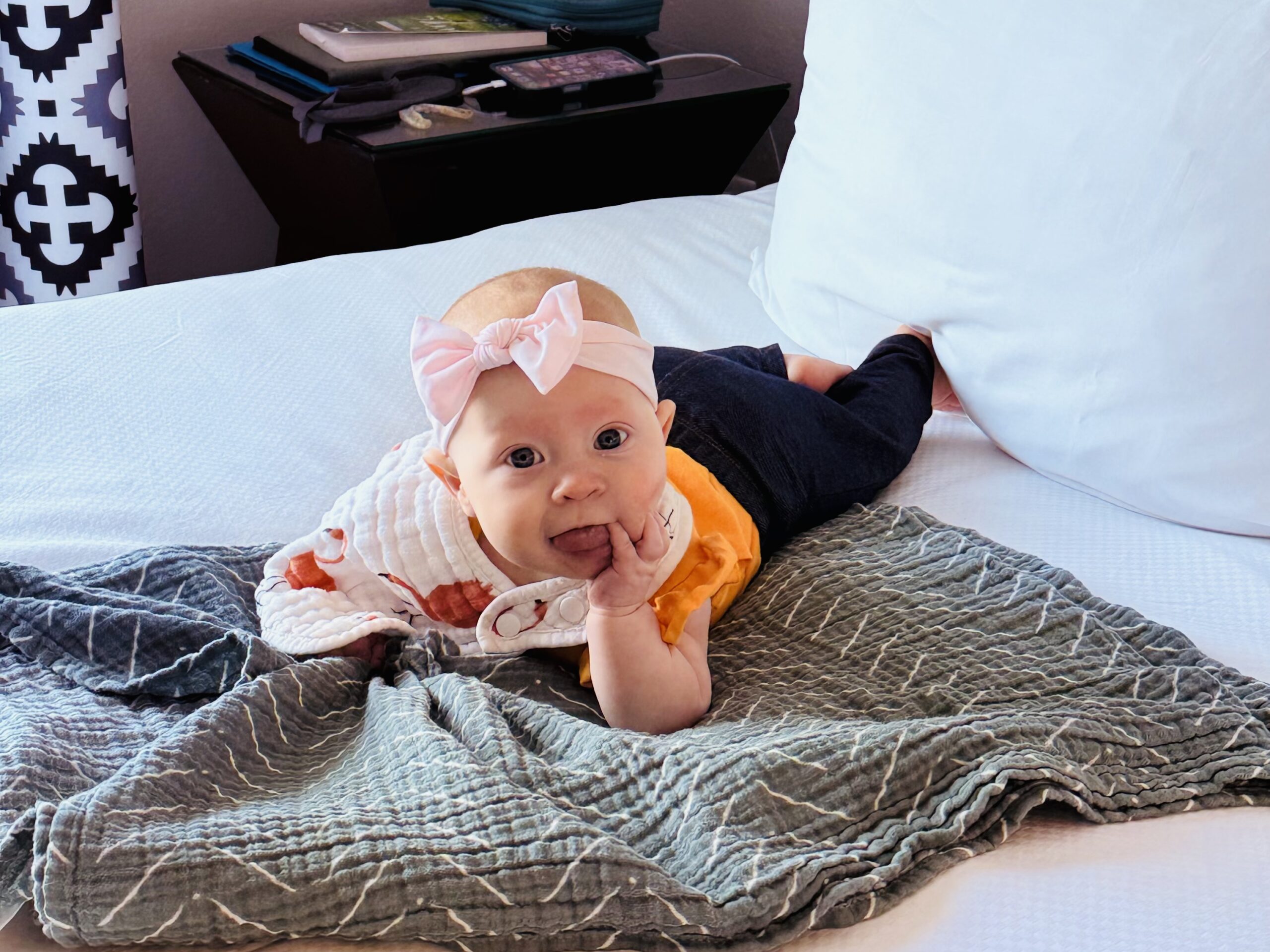 Baby on the bed tummy time