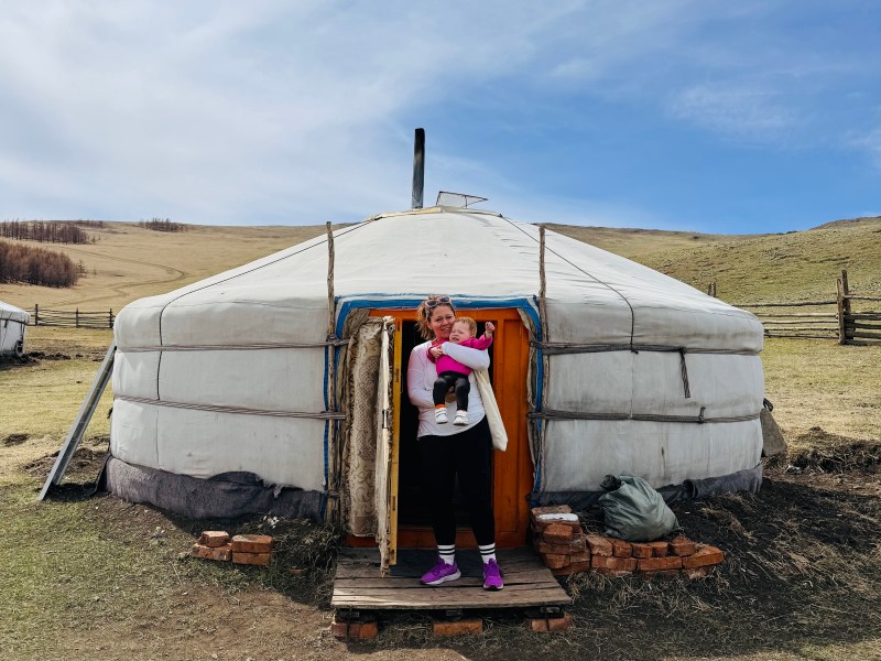 Mother and daughter in a her or yurt in Mongolia