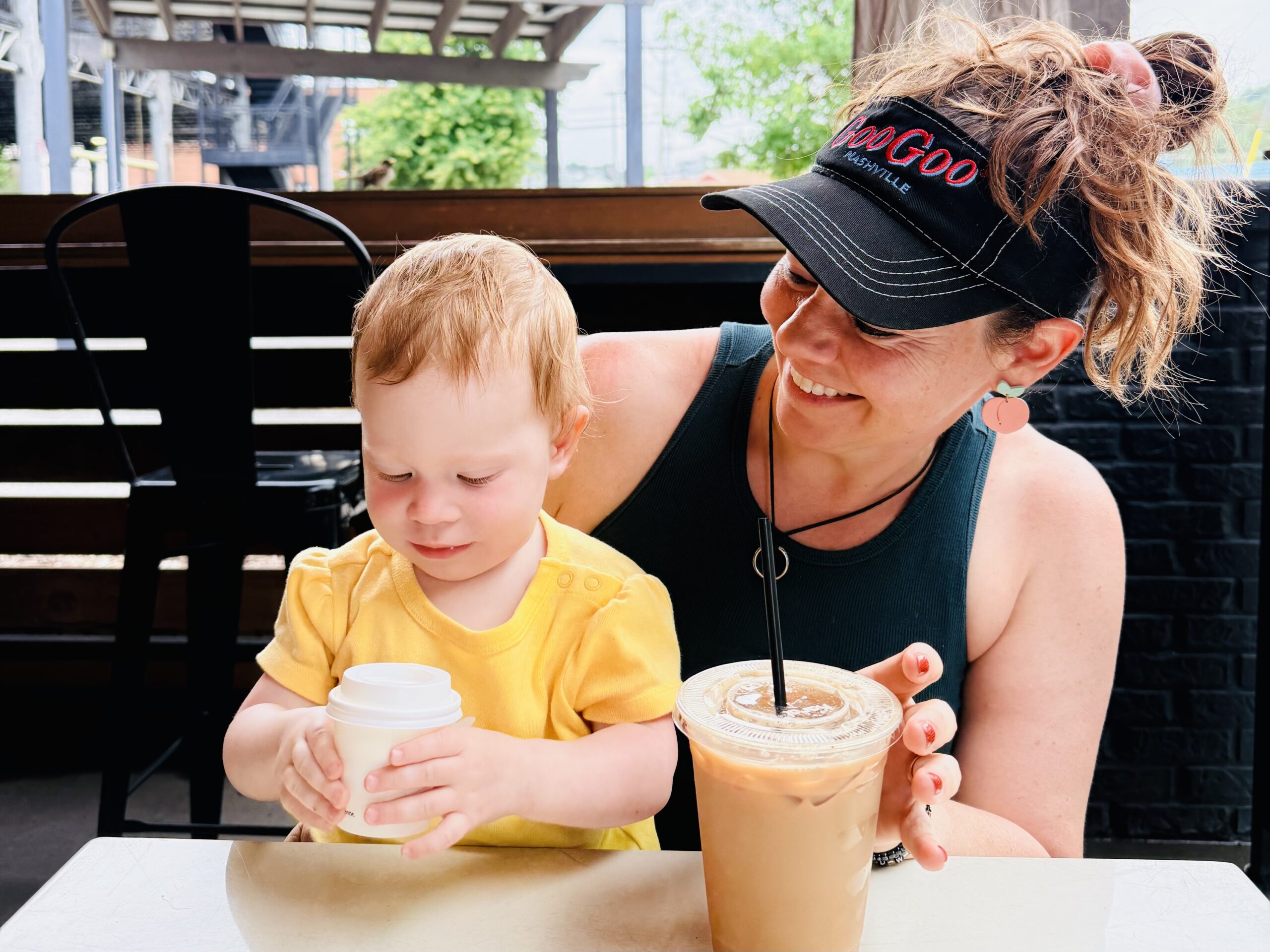 Mother and daughter having coffee in Chattanooga