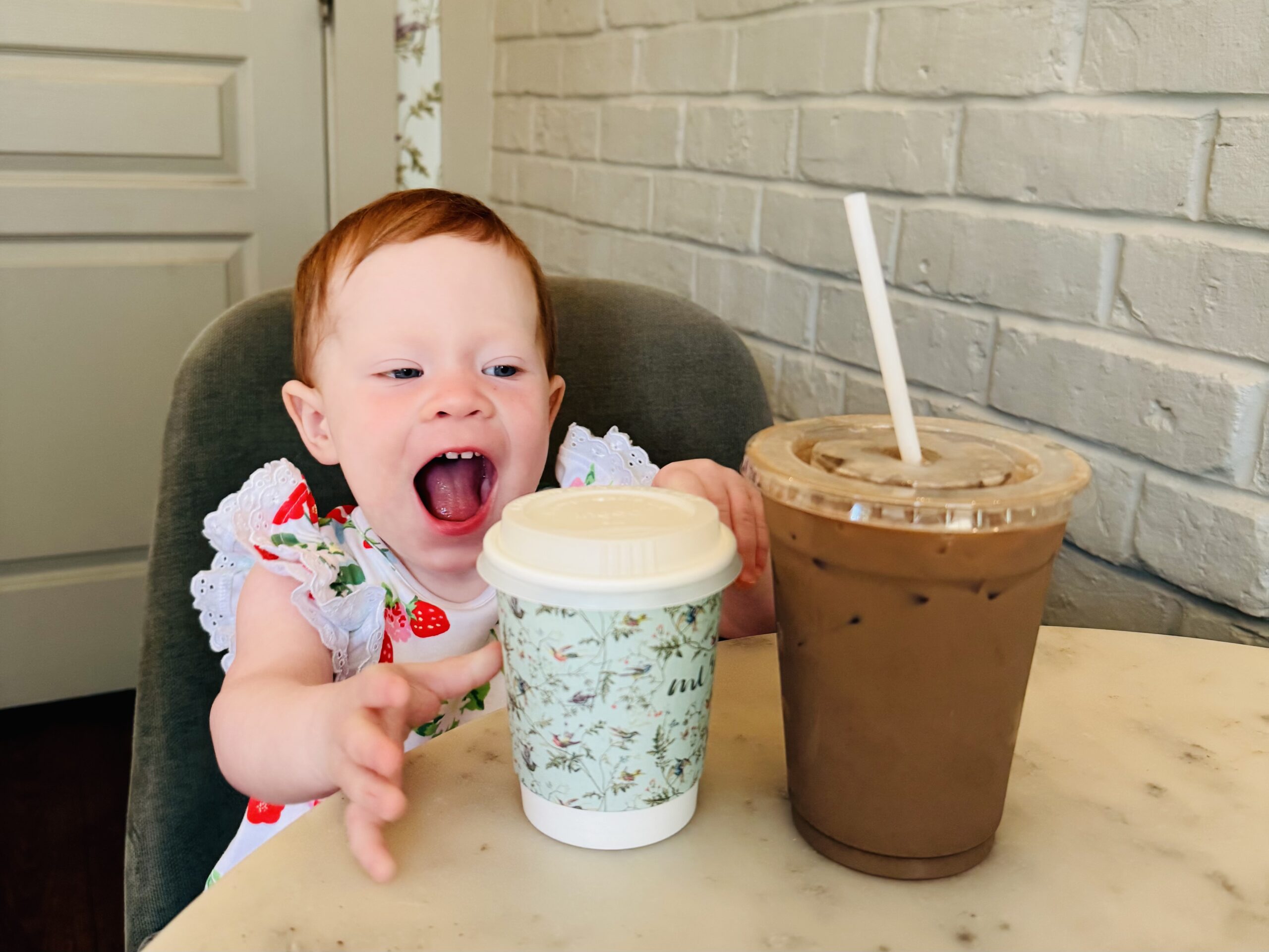 Baby with milk and coffee