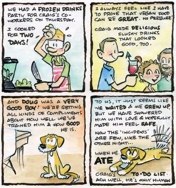 comic: frozen drinks party and Doug's good behaviour