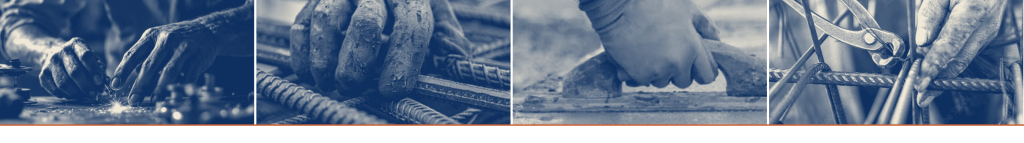 Four-panel photo strip of construction construction workers hands