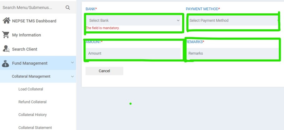 LOAD COLLATERAL IN TMS