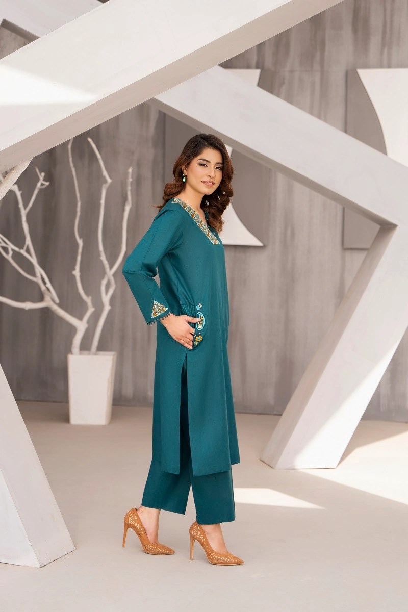 Embroidered Mirror-Work Cambric Suit