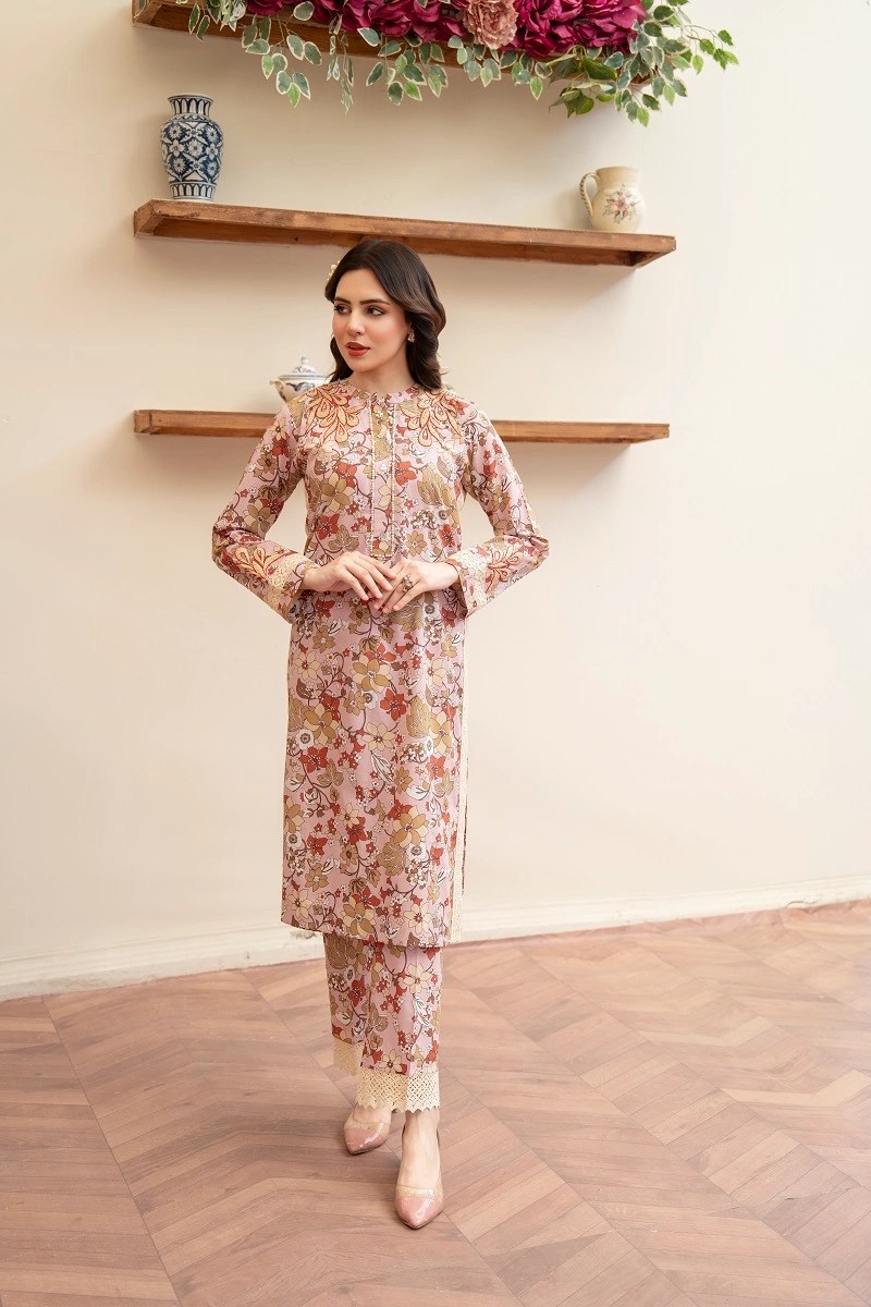 Printed Elegance with Embellished Grace