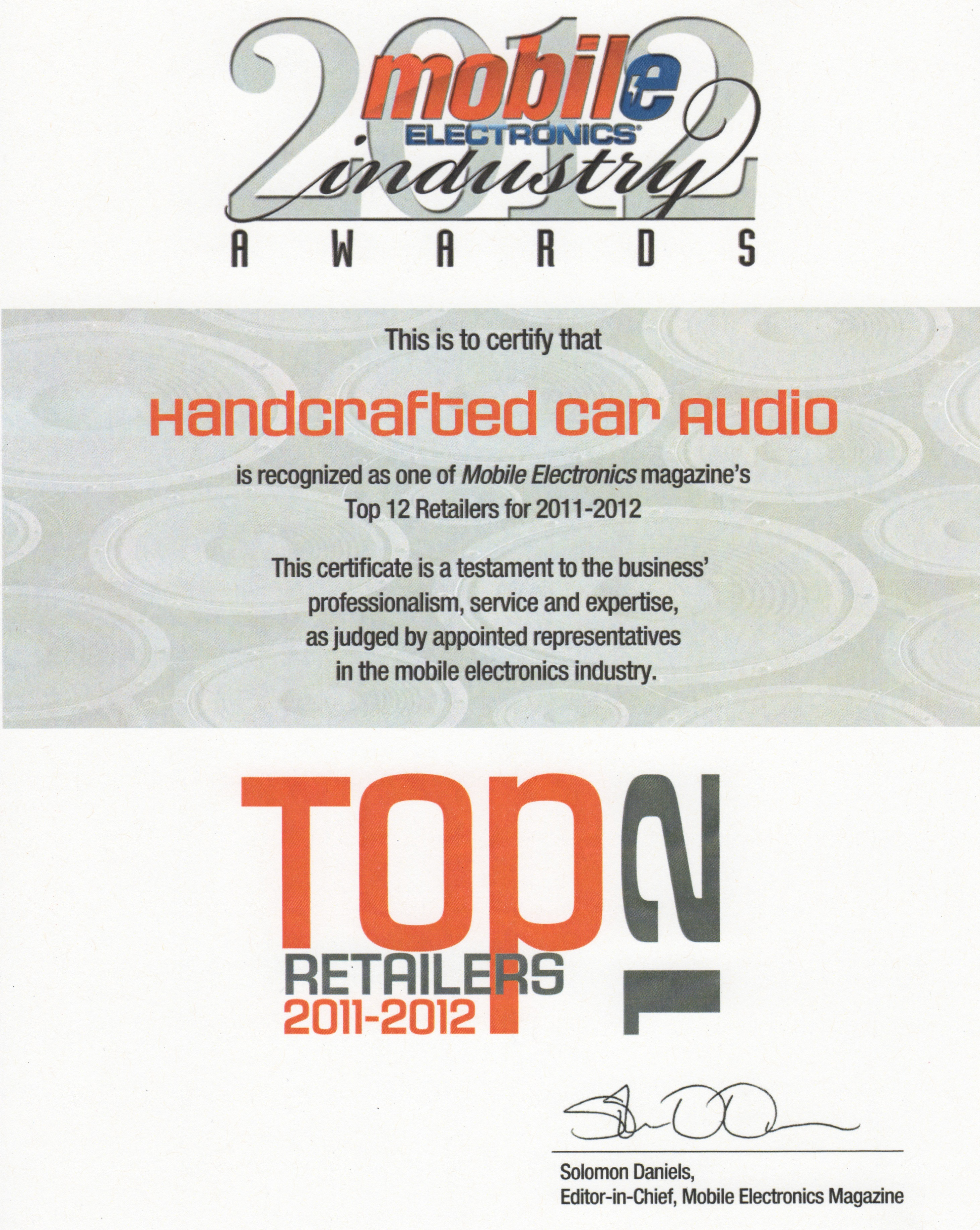 Handcrafted Car Audio named one of the Top 12 car audio stores in the