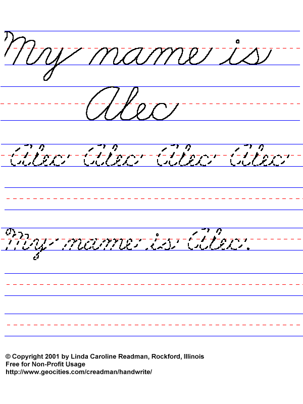 Basic Handwriting For Kids - Cursive Names - Male (Non-JavaScript Lists)