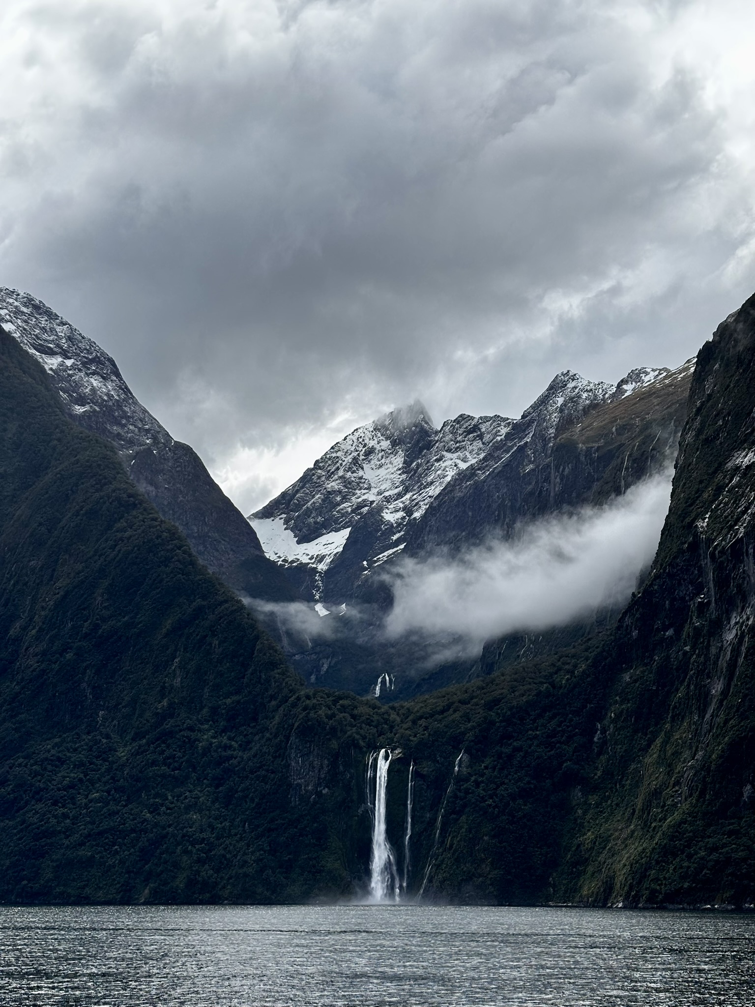 An atmospheric image of Milford Sound, taken from a boat