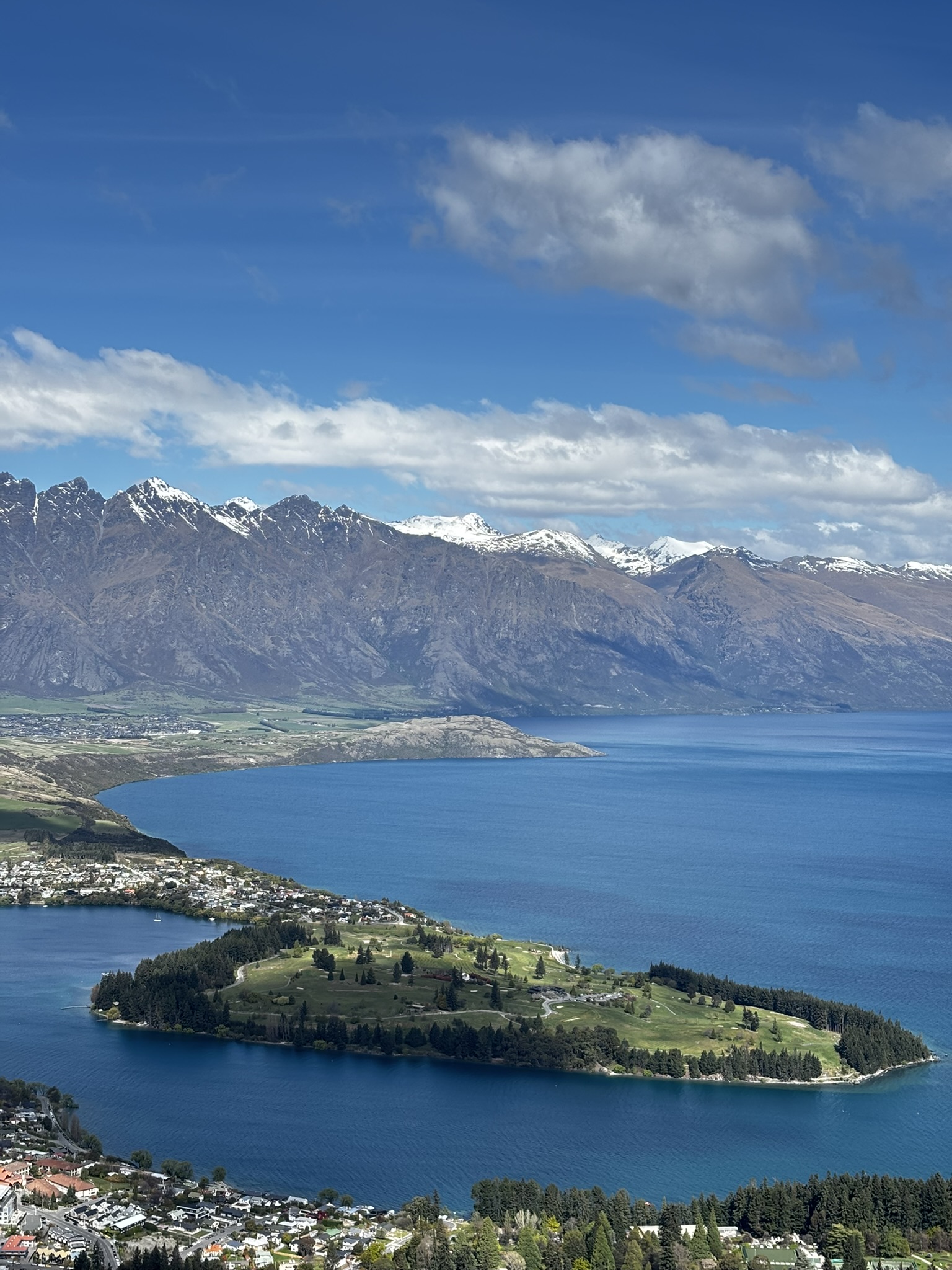 Queenstown, New Zealand, with Lake Wakatipu and snow-capped Southern Alps