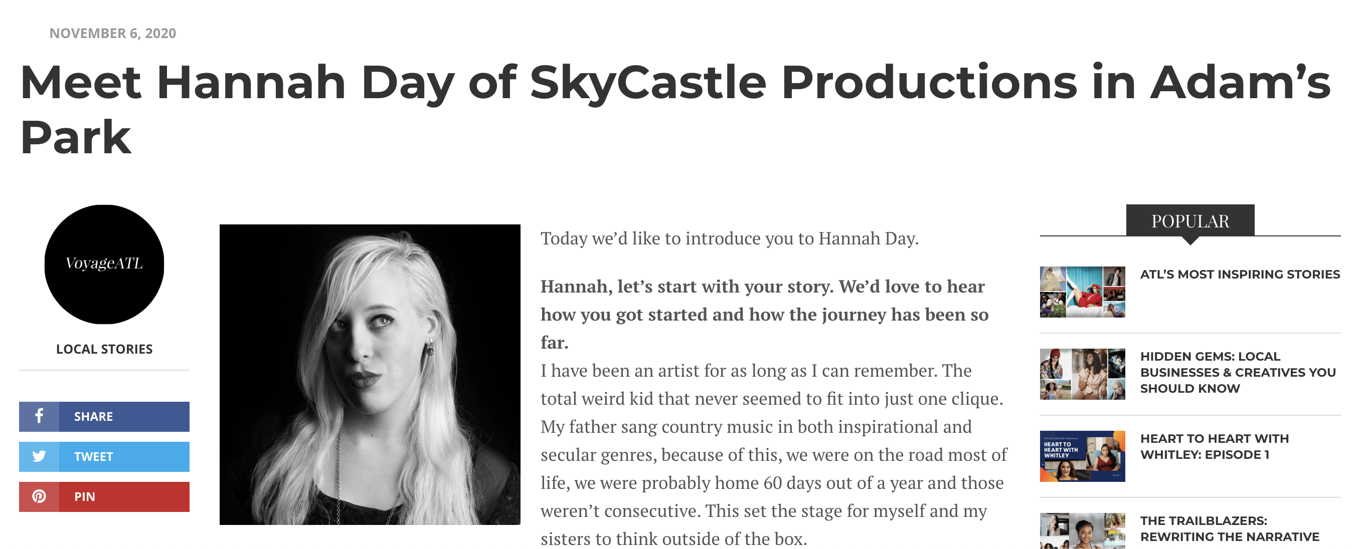 Meet Hannah Day of SkyCastle Productions in Adam's Park