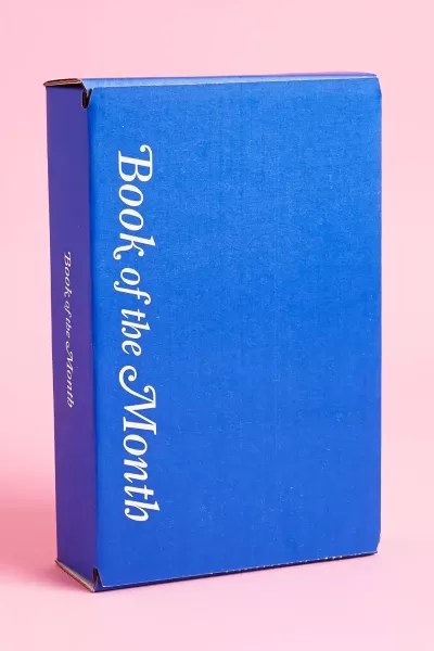 A blue box with the words "Book of the Month" printed on it.