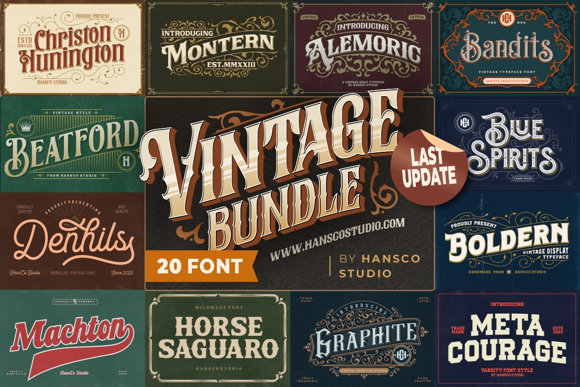 20 Preview vintage font bundle Update 1