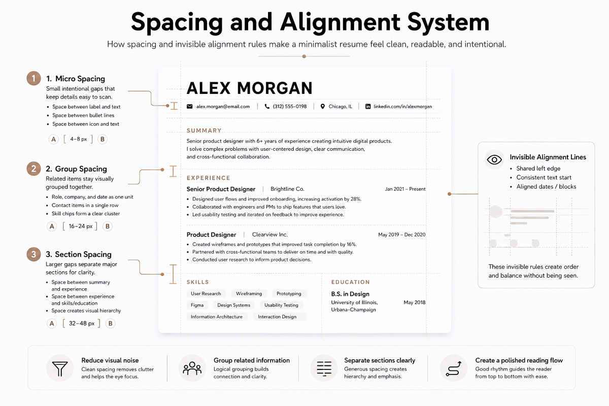 Minimalist Resume Template Design Clean Layout Tips That Work 8 Spacing And Alignment System
