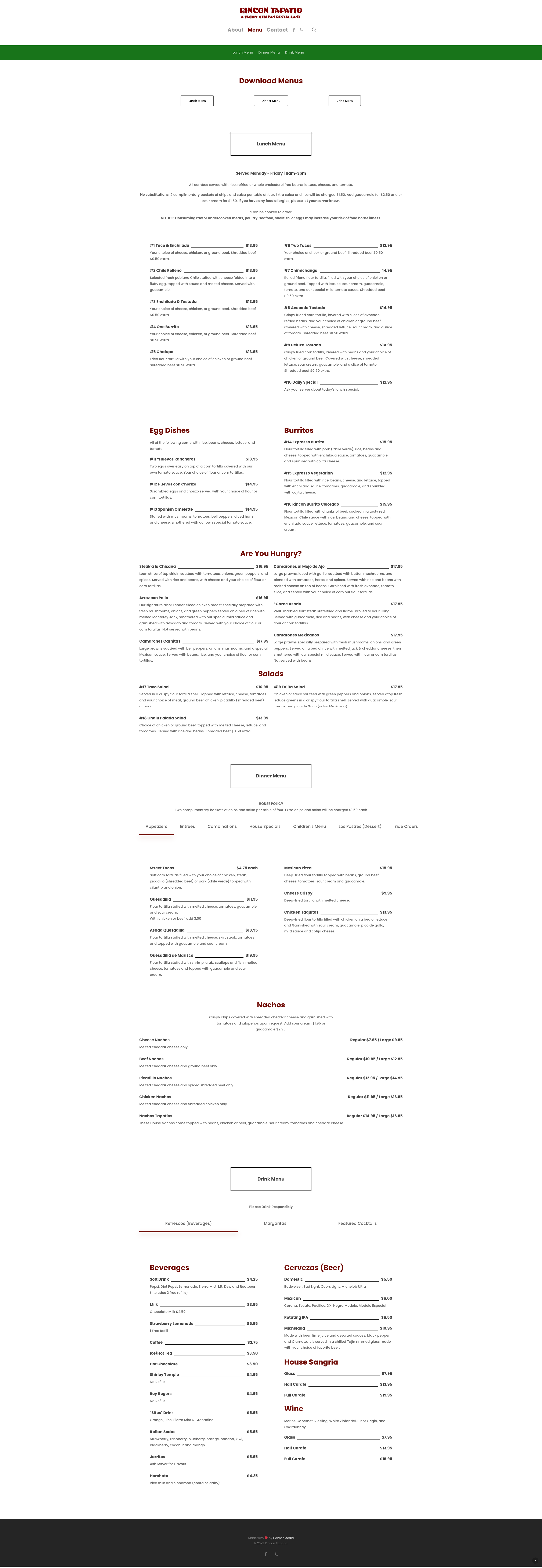 Rincon Tapatio Menu