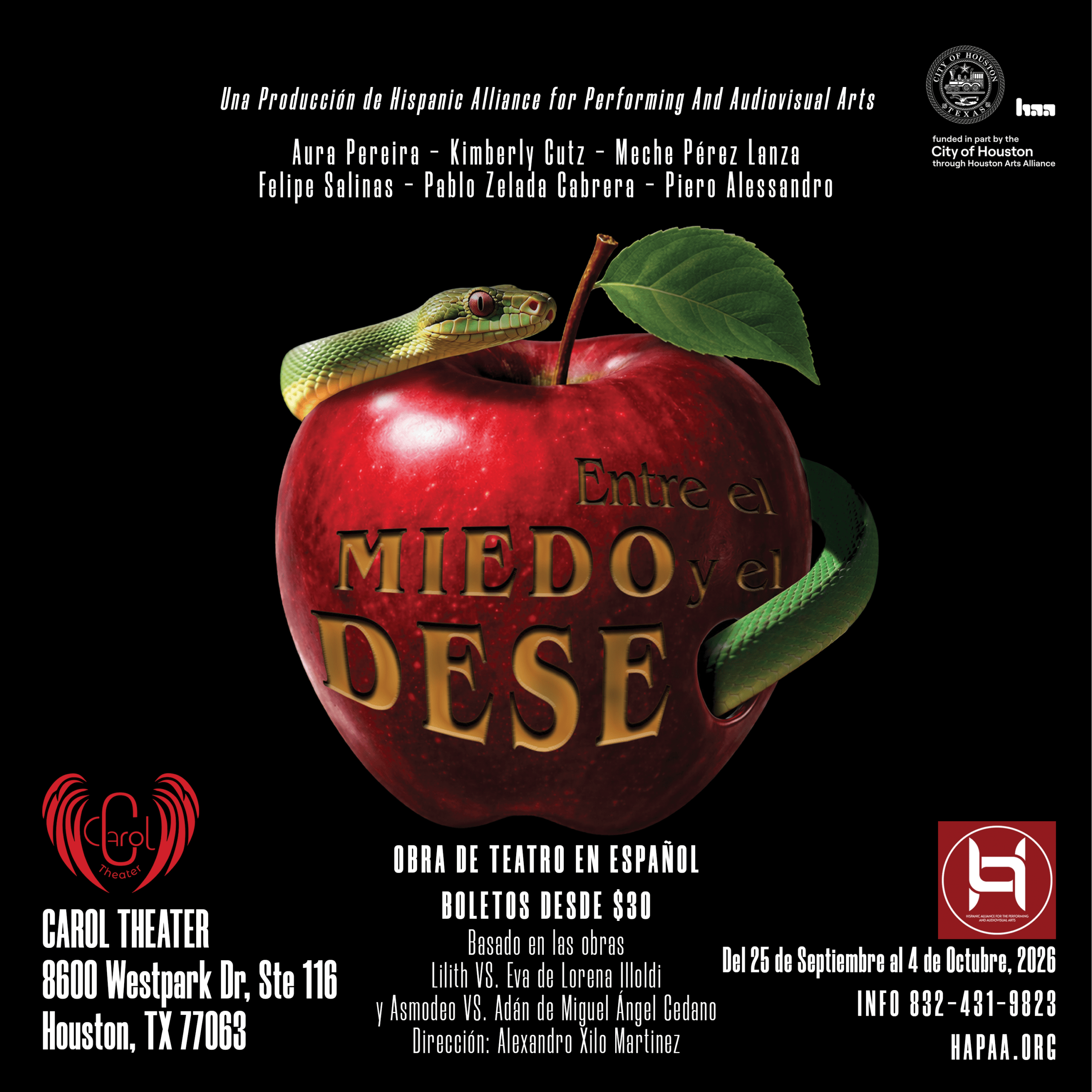 ENTRE EL MIEDO Y EL DESEO Obra de Teatro en espanol en Houston TX