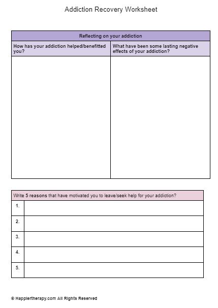 Addiction recovery worksheet