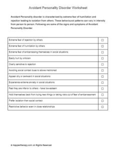 Avoidant personality disorder worksheet