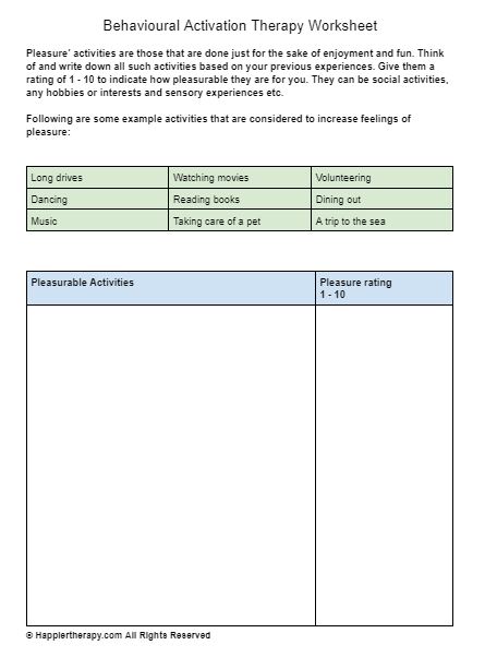 Behavioural activation therapy worksheet