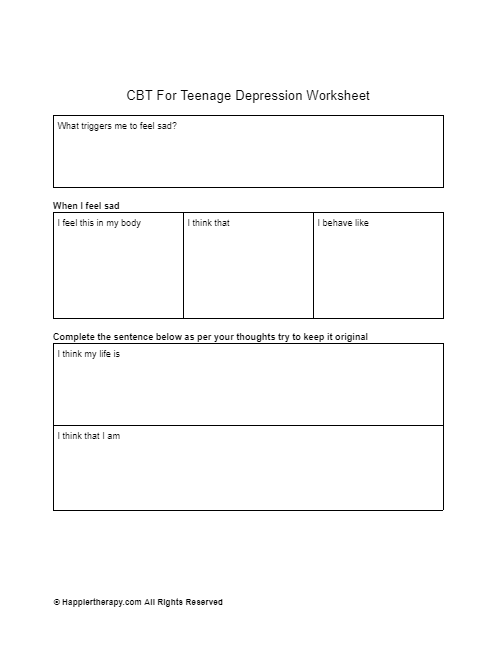 Cbt worksheets for depression mental health worksheets