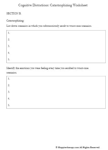 Cognitive distortions: catastrophizing worksheet