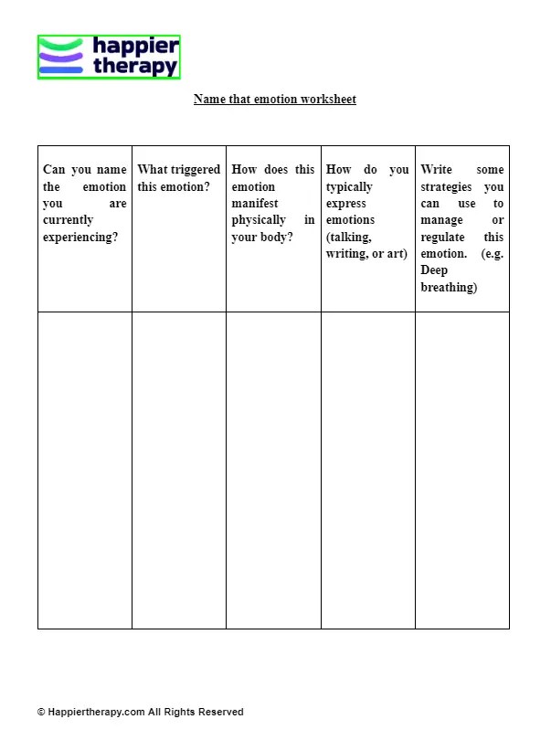 Name that emotion worksheet