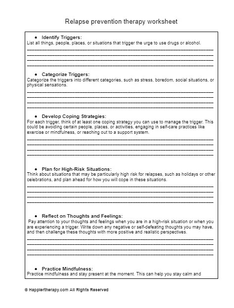 Relapse prevention therapy worksheet
