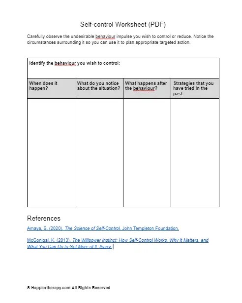 Self-control worksheet