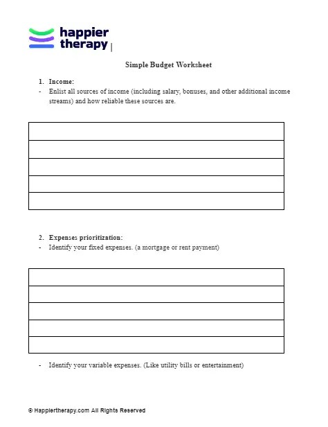 Simple budget worksheet