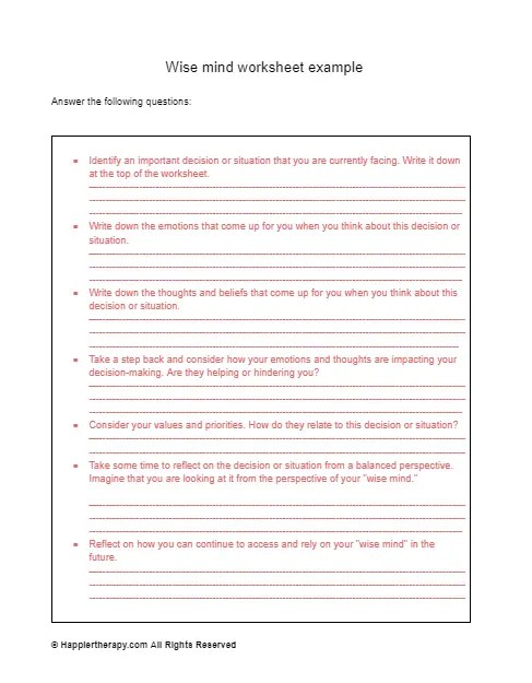 Wise mind worksheet example